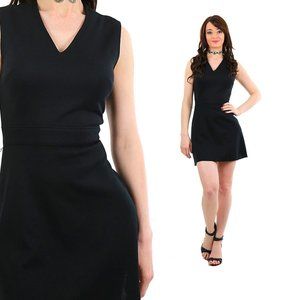 Vintage 70s cocktail mini dress Black V neck sleeveless holiday